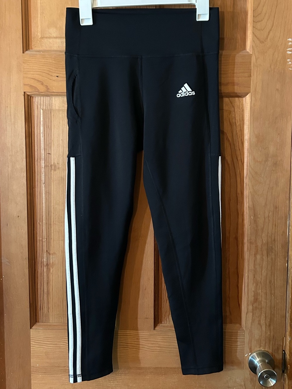 adidas Black Leggings with White Side Stripes